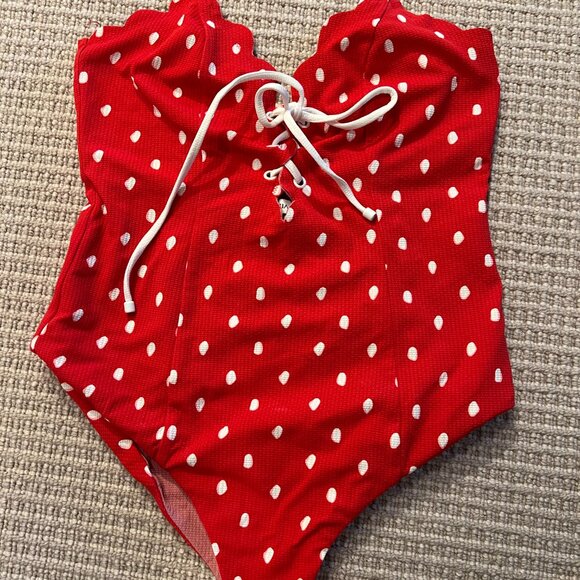 Marysia Red Broadway Polka Dot Lace Up Maillot - Picture 4 of 7